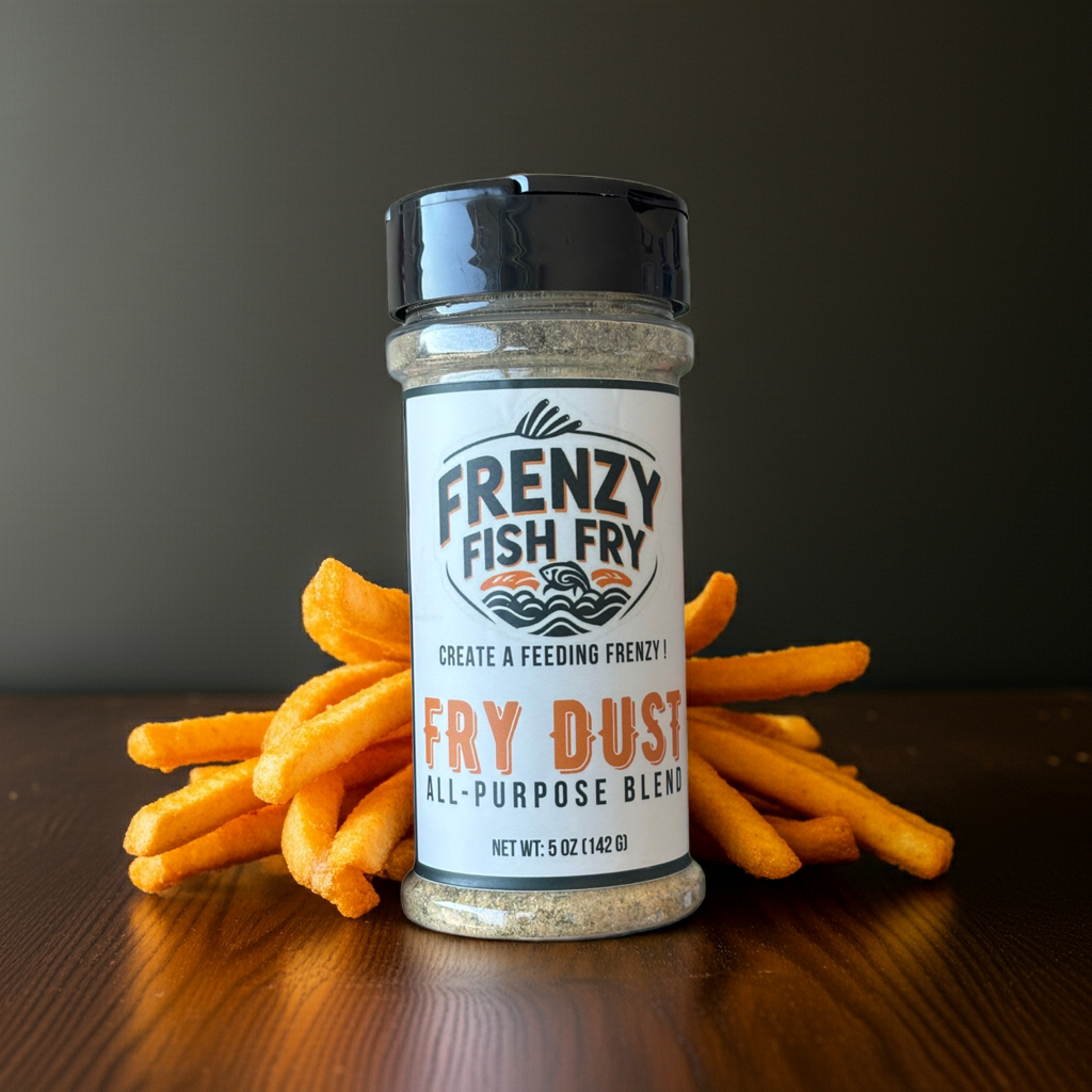 Fry Dust by Frenzy Fish Fry – crispy fry and side dish seasoning for fries, wings, and hushpuppies